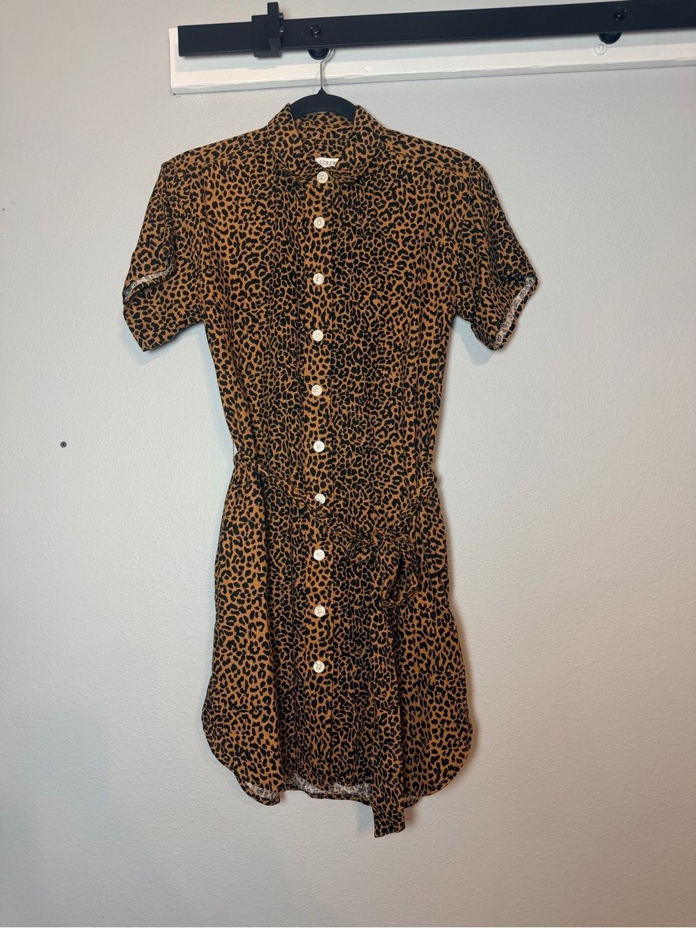 J. Crew Leopard Linen Blend Belted Mini Shirt Dress XXS Button Up Cheetah - Picture 3 of 8
